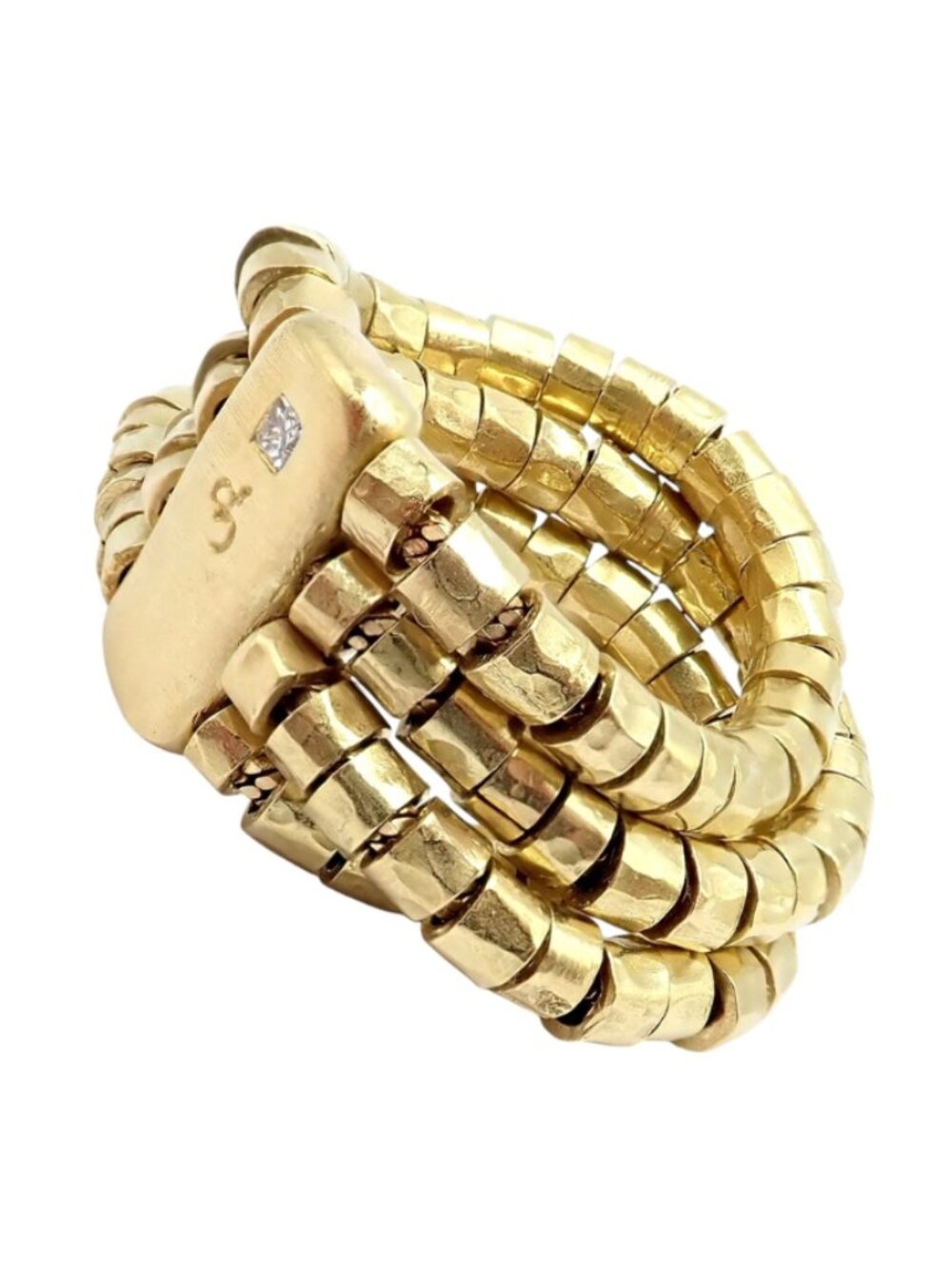 Authentic! H. Stern 18k Yellow Gold Diamond 4 Strand Beaded Band Ring sz 7